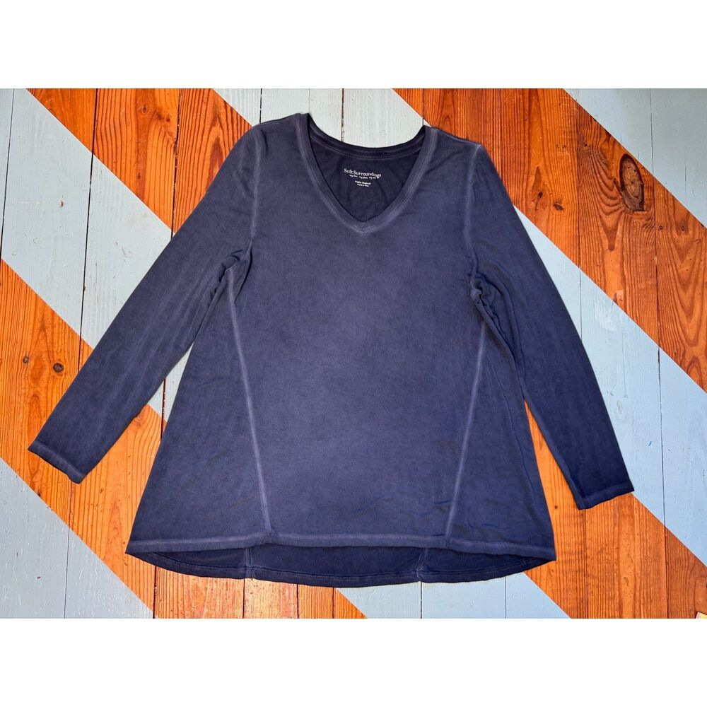 Soft Surroundings Modal V Neck Tunic Top Blue Long Sleeve Petite Medium